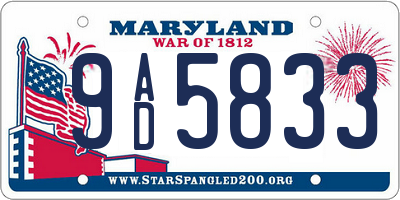 MD license plate 9AD5833