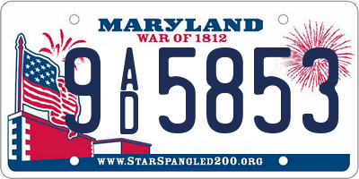 MD license plate 9AD5853