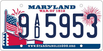MD license plate 9AD5953