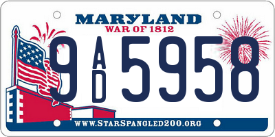 MD license plate 9AD5958