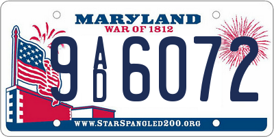 MD license plate 9AD6072