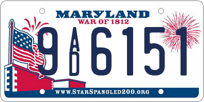 MD license plate 9AD6151