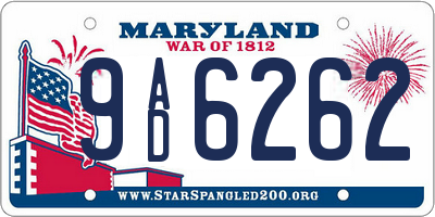 MD license plate 9AD6262