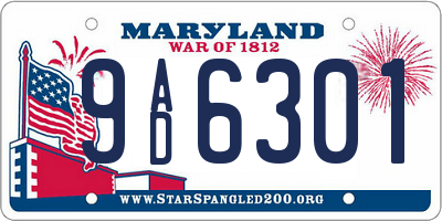 MD license plate 9AD6301