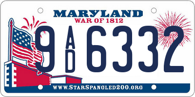 MD license plate 9AD6332