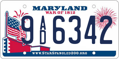 MD license plate 9AD6342