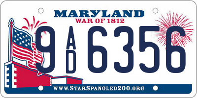 MD license plate 9AD6356