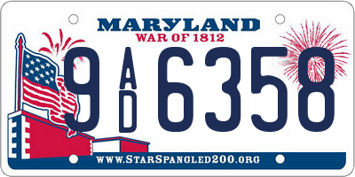 MD license plate 9AD6358