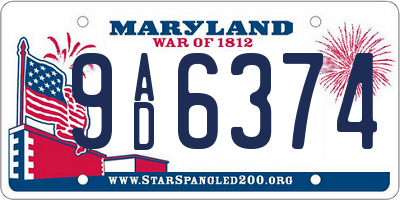 MD license plate 9AD6374
