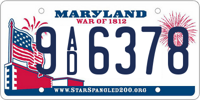 MD license plate 9AD6378
