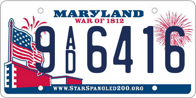 MD license plate 9AD6416