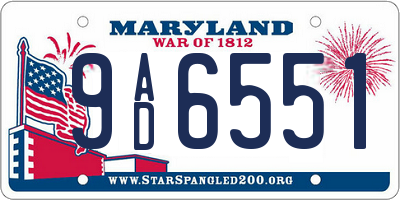 MD license plate 9AD6551