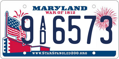 MD license plate 9AD6573