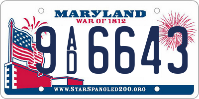 MD license plate 9AD6643