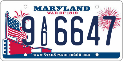 MD license plate 9AD6647