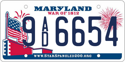MD license plate 9AD6654