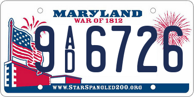MD license plate 9AD6726
