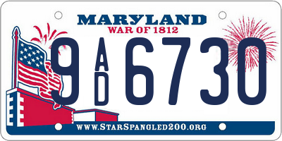 MD license plate 9AD6730