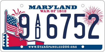 MD license plate 9AD6752