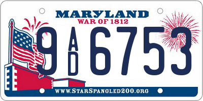 MD license plate 9AD6753