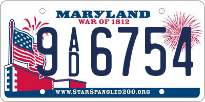 MD license plate 9AD6754