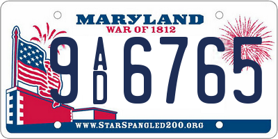 MD license plate 9AD6765