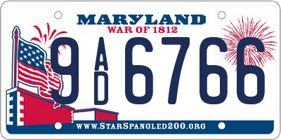 MD license plate 9AD6766