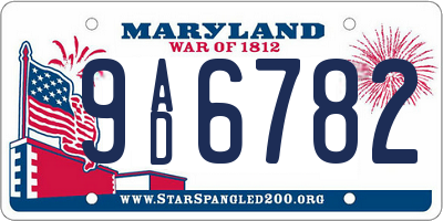 MD license plate 9AD6782