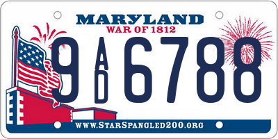 MD license plate 9AD6788