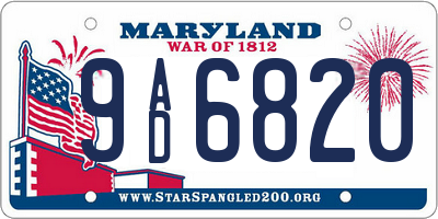 MD license plate 9AD6820