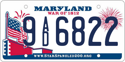 MD license plate 9AD6822
