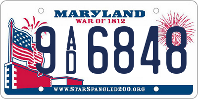 MD license plate 9AD6848