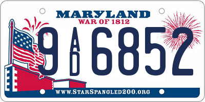 MD license plate 9AD6852