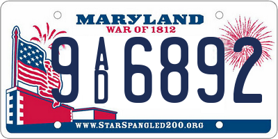 MD license plate 9AD6892