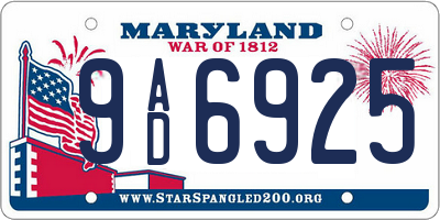 MD license plate 9AD6925