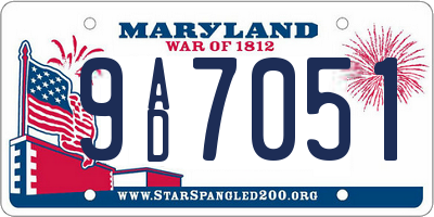 MD license plate 9AD7051