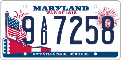 MD license plate 9AD7258