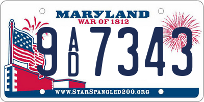 MD license plate 9AD7343