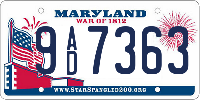 MD license plate 9AD7363