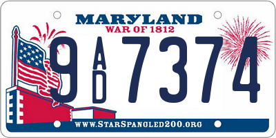 MD license plate 9AD7374