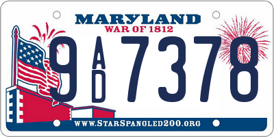 MD license plate 9AD7378