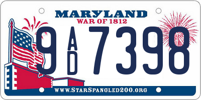 MD license plate 9AD7398