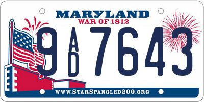 MD license plate 9AD7643