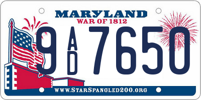 MD license plate 9AD7650