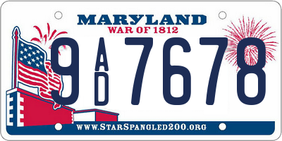 MD license plate 9AD7678