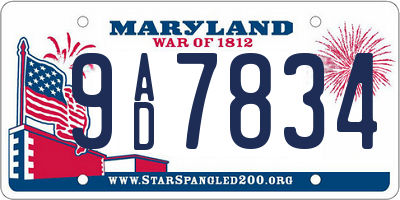 MD license plate 9AD7834