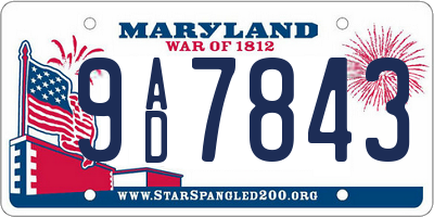 MD license plate 9AD7843