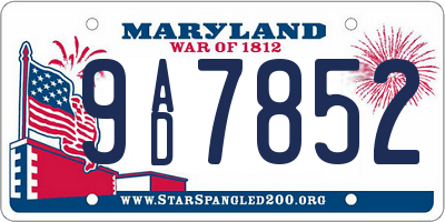 MD license plate 9AD7852