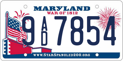 MD license plate 9AD7854