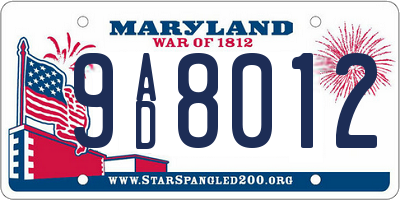 MD license plate 9AD8012